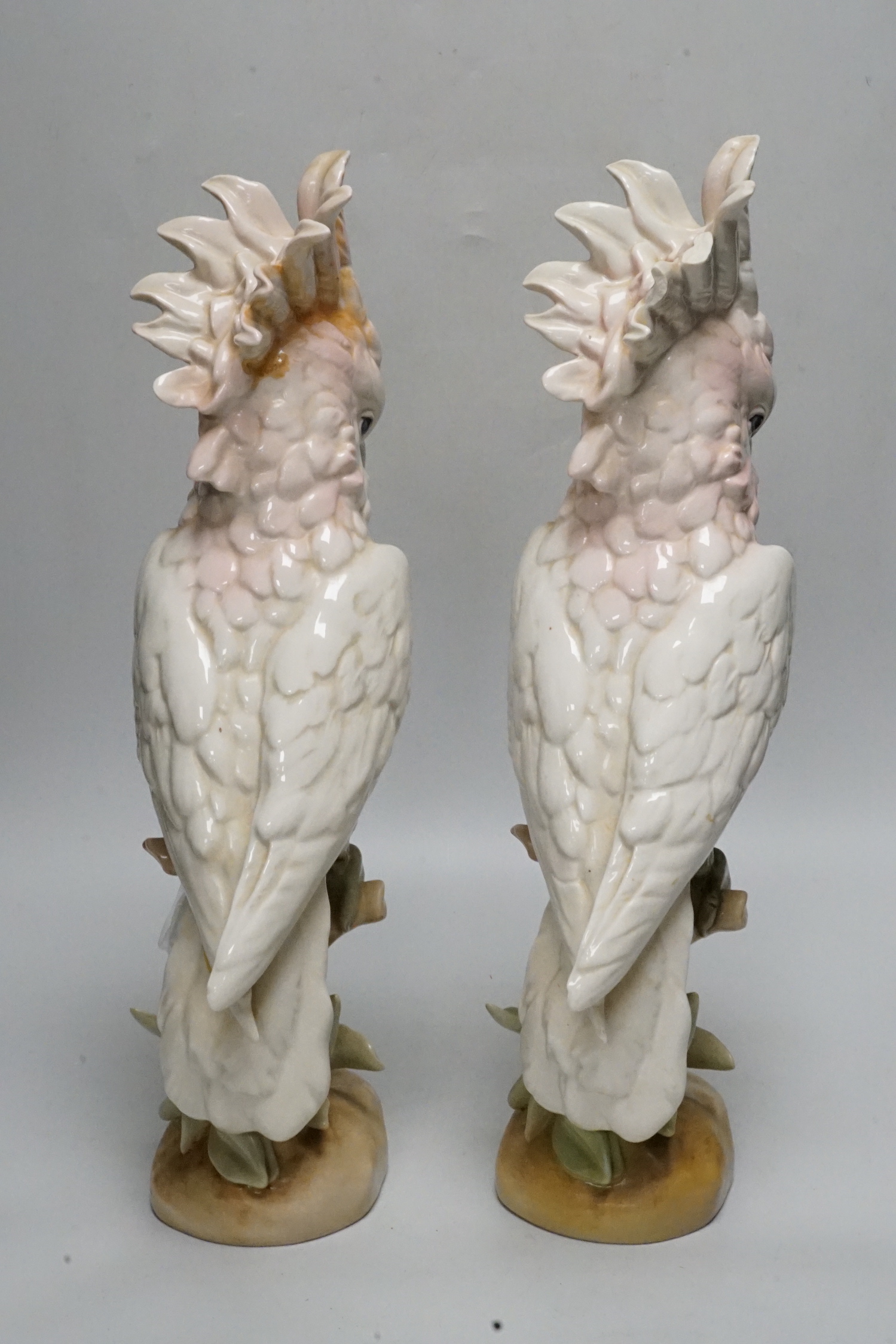 Two Royal Dux porcelain cockatoos, 40cm